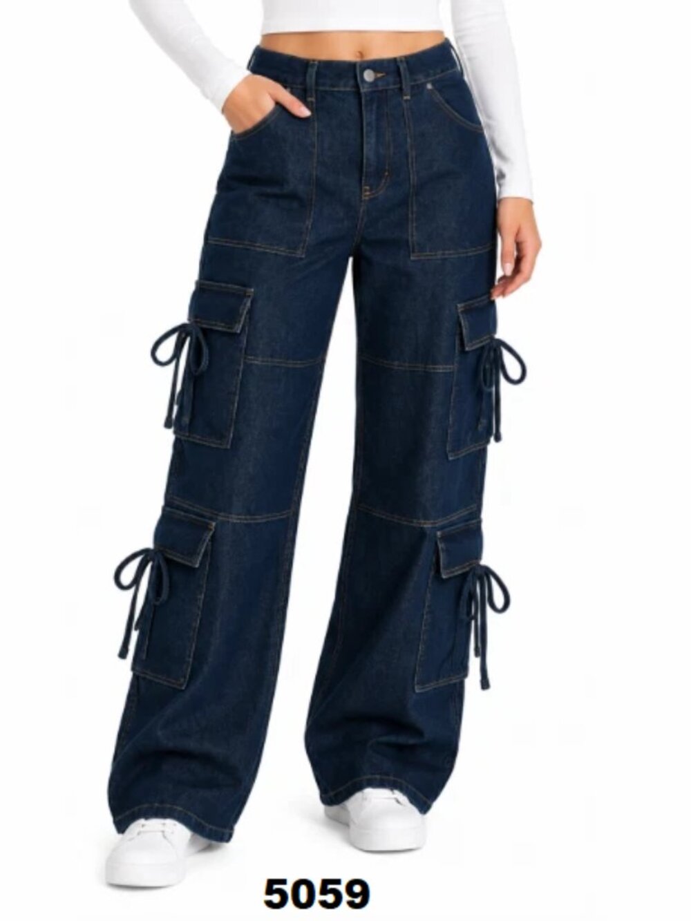 NWT No Boundaries Bow Cargo Wide Leg High Rise Blue Jeans 30.5" Inseam 28" Waist
